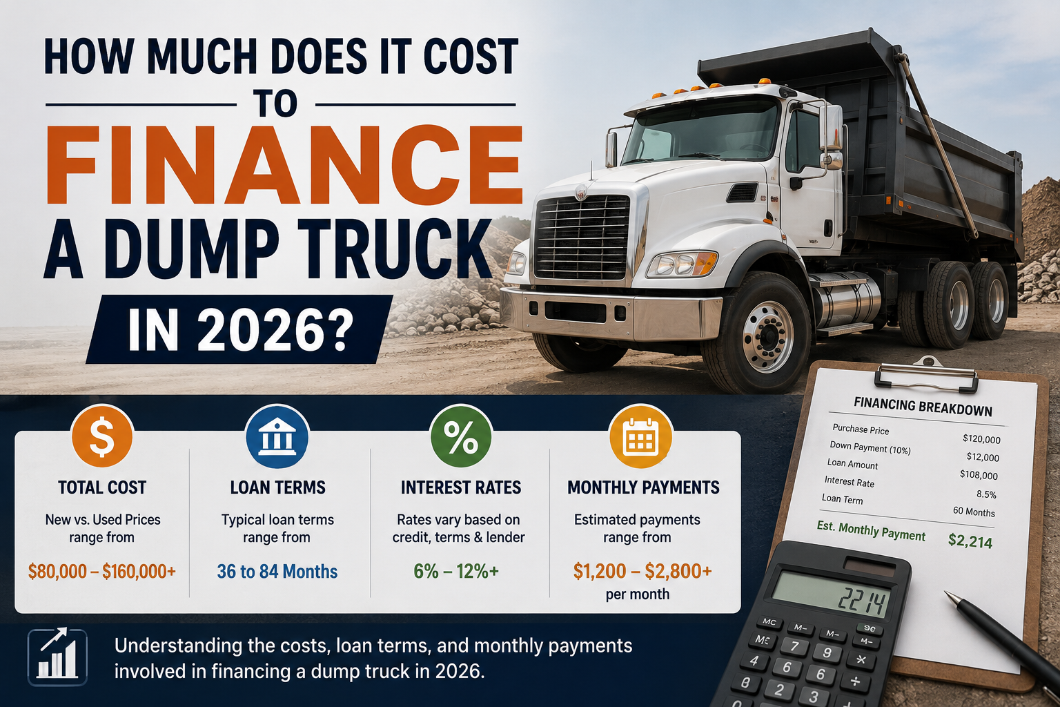 Dump truck financing costs and monthly payments in 2026