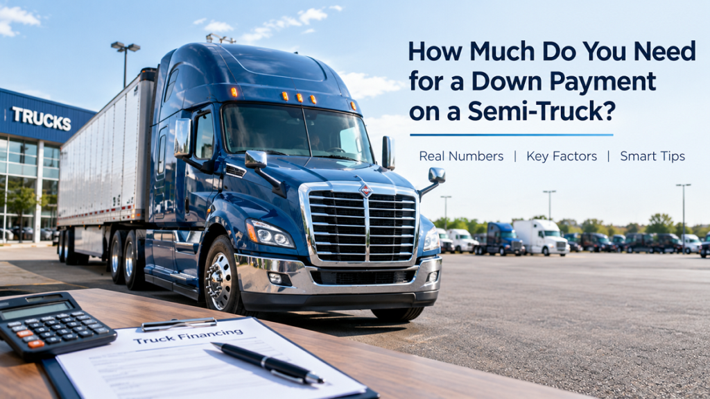 Semi-truck at a dealership for buyers exploring down payment and financing options
